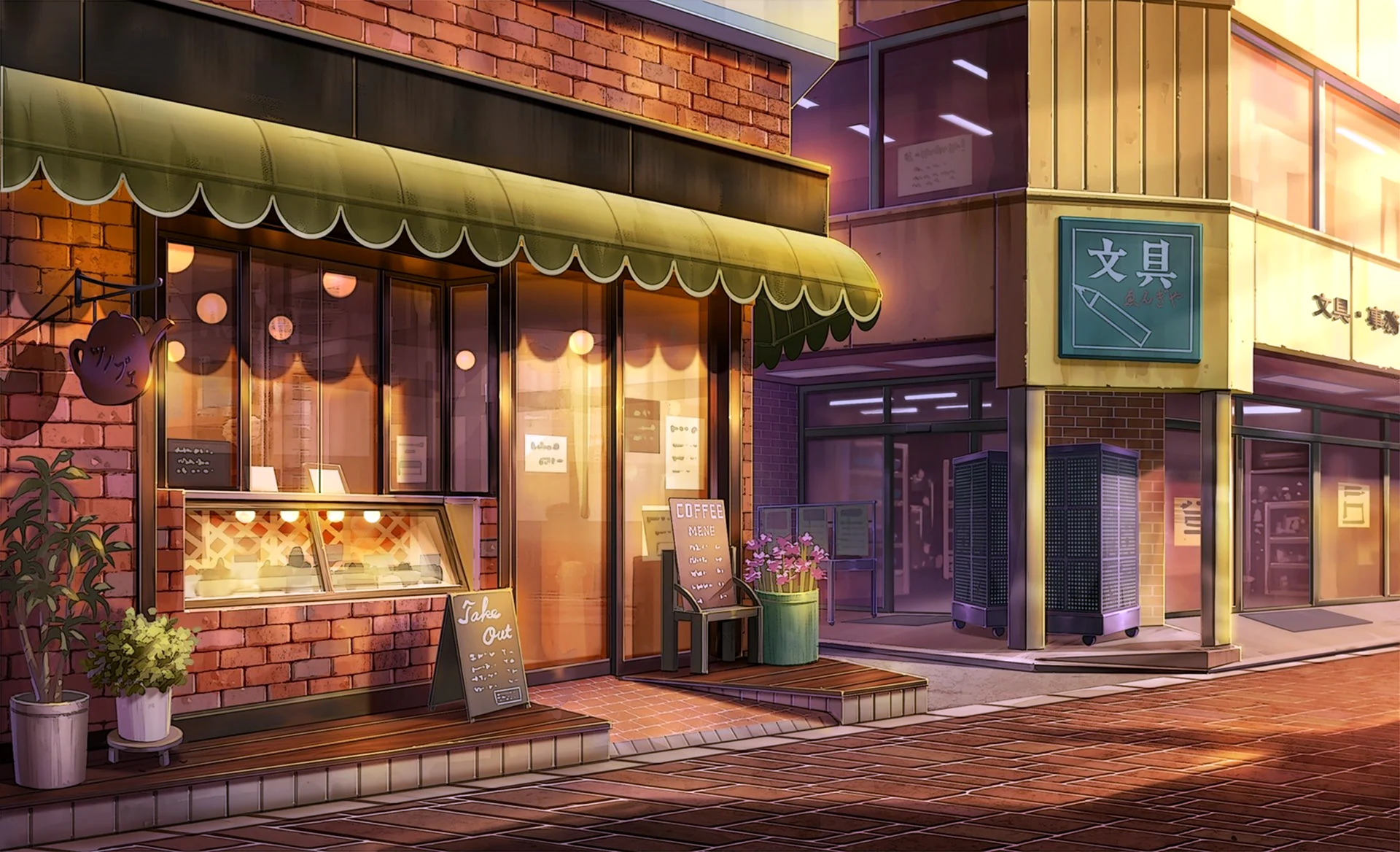 Улица аниме рядом кафе