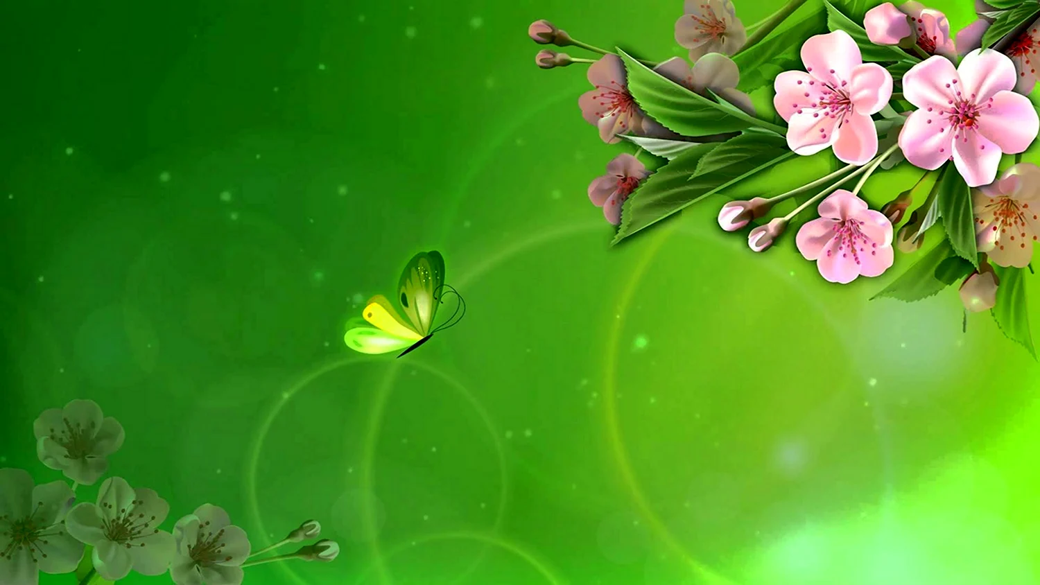 Весенние цветы на зеленом фоне