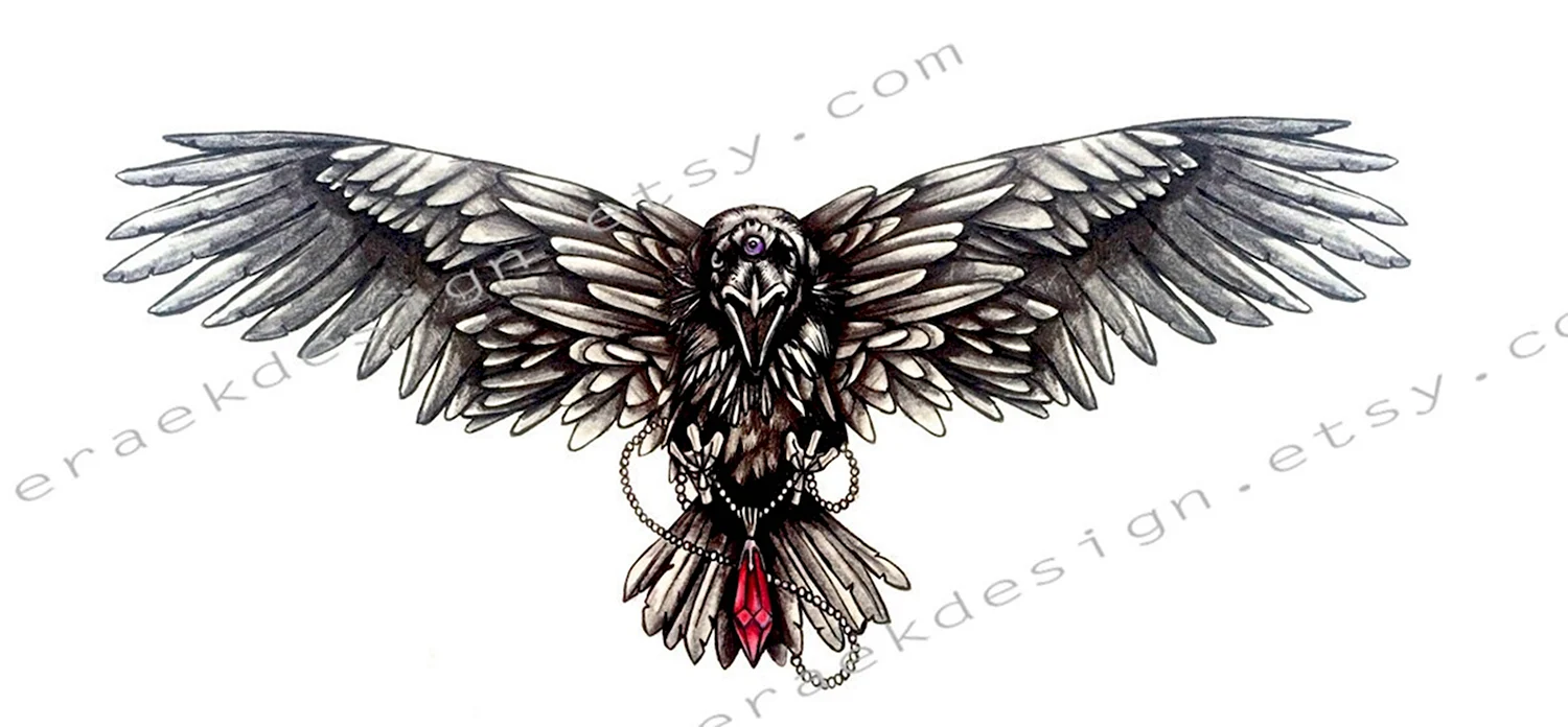 Ворон с расправленными крыльями тату