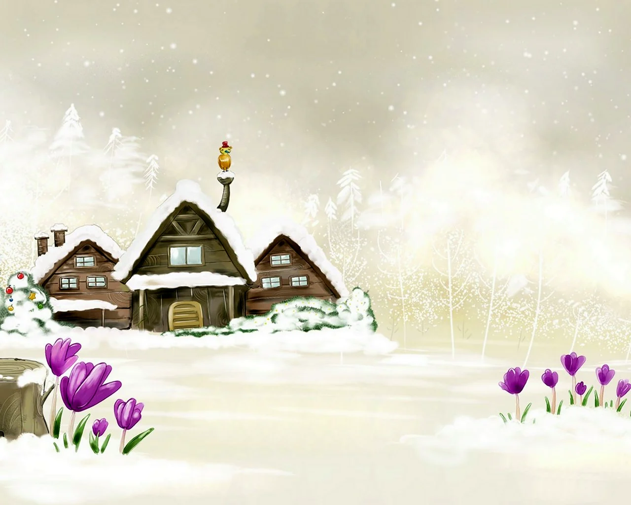 Зимняя деревня мультяшная